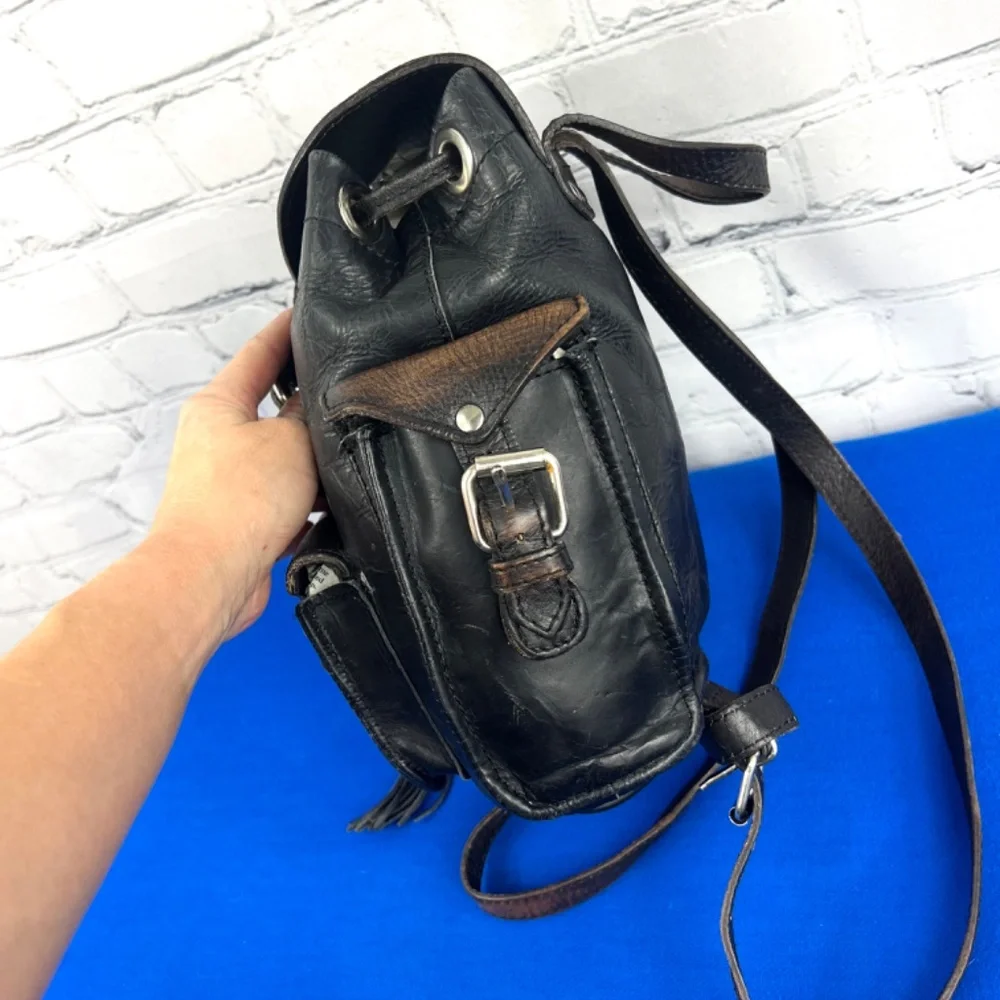 Freebird by Steven Black Leather Backpack with Brown Accents